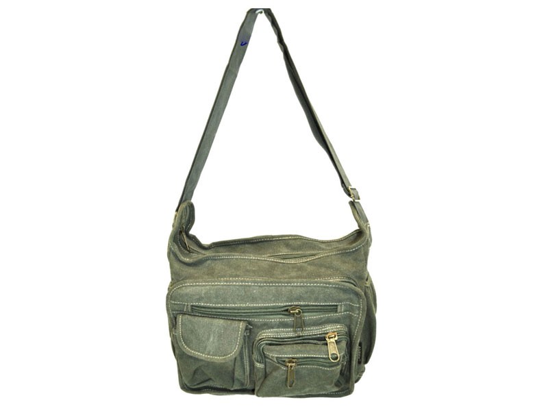 Amik Mandevelle Multi Pocket Canvas Messenger Bag Military Green