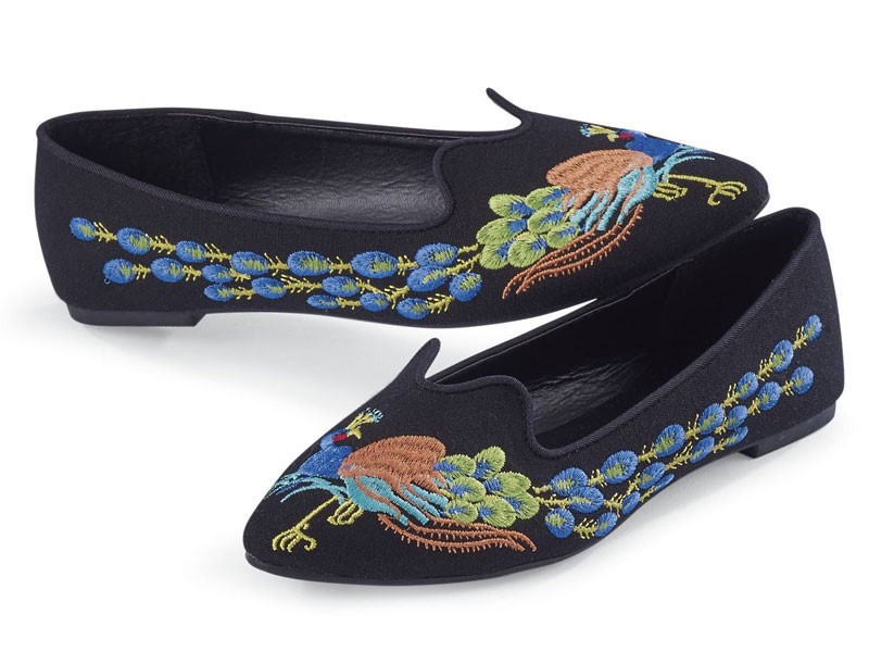 Embroidered Peacock Flats For Women