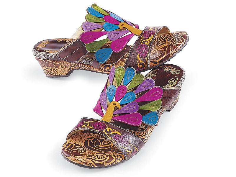 Peacock Leather Sandals For Women