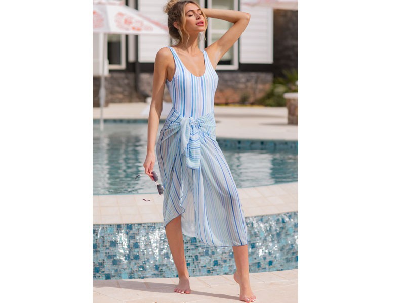 Feeling Salty Blue Multi Seaside Stripe One Piece Swimsuit