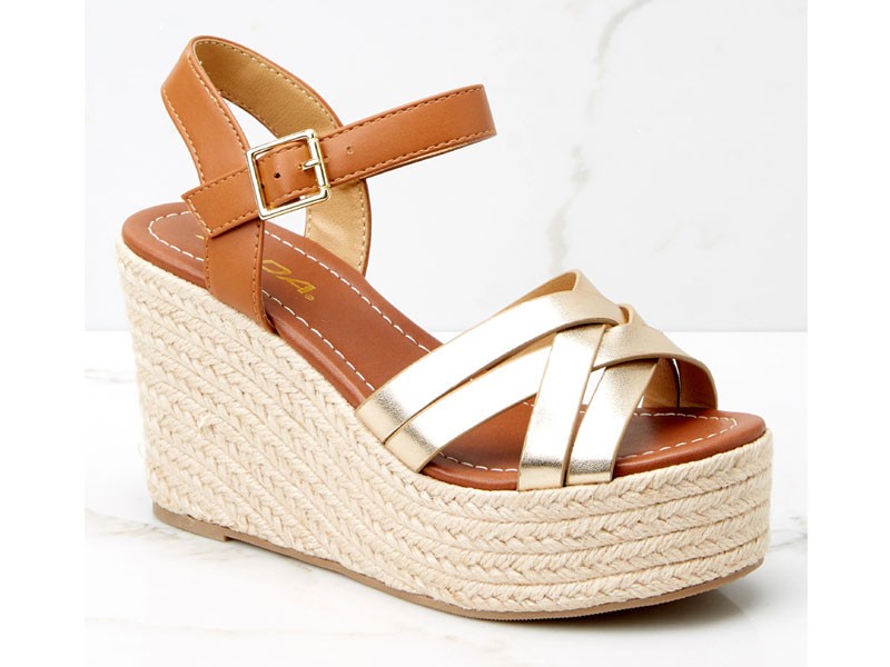 Good For It Gold Espadrille Platform Wedges Sandal For Women