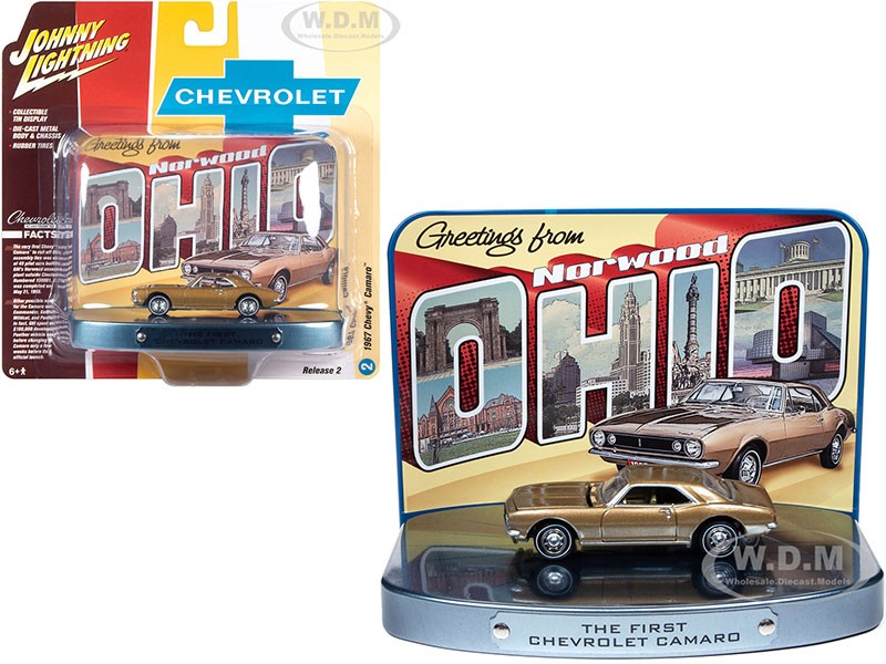 1967 Chevrolet Camaro Gold with Gold with Collectible Tin Display Model Car
