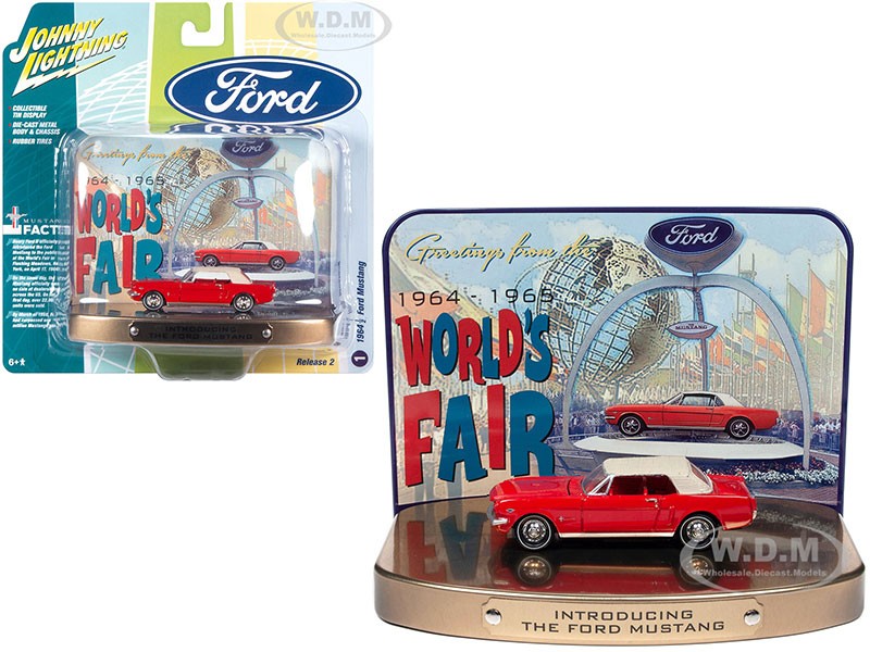 1964 1/2 Ford Mustang Rangoon Red with Red Interior with Collectible Tin Display