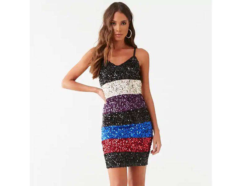 Color Block Sequin Dress For Women