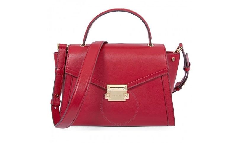 Michael Kors Whitney Medium Leather Satchel-Maroon