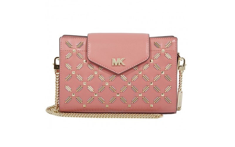 Michael Kors Medium Floral Leather Crossbody Clutch- Rose