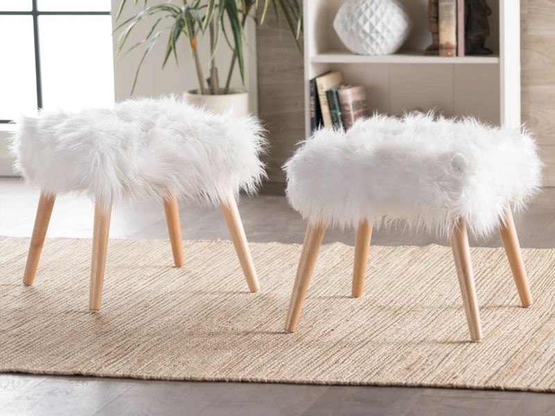 Hudson Glam Boho Faux Fur Ottoman Stool