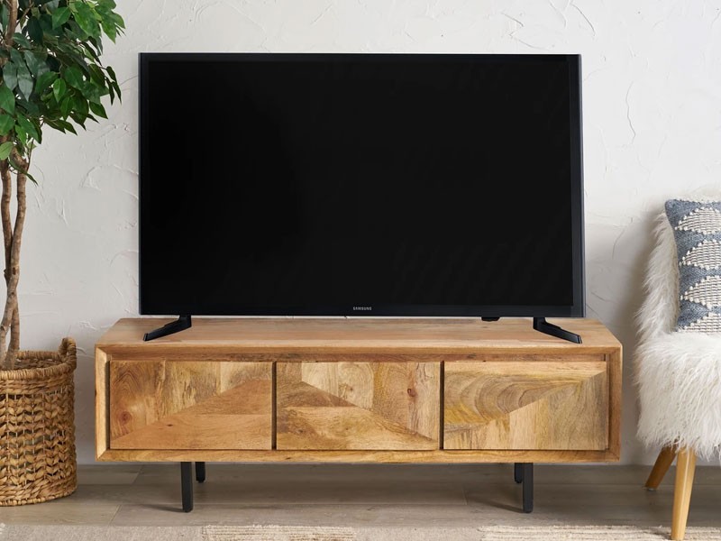 Zanya Handcrafted Boho 3-Drawer Wood TV Stand
