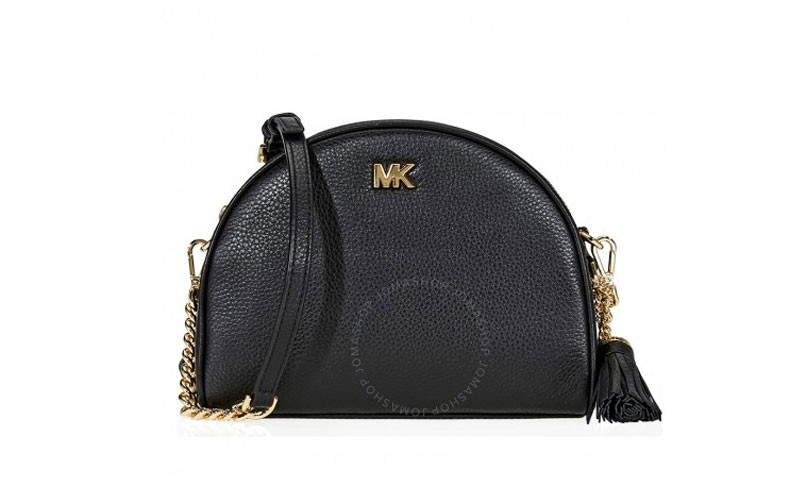 Michael Kors Ginny Pebbled Leather Half-Moon Crossbody Bag- Black