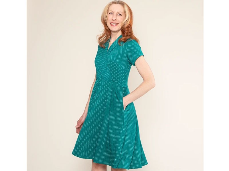 Joan Dress Jade with White Pin Dot For Women