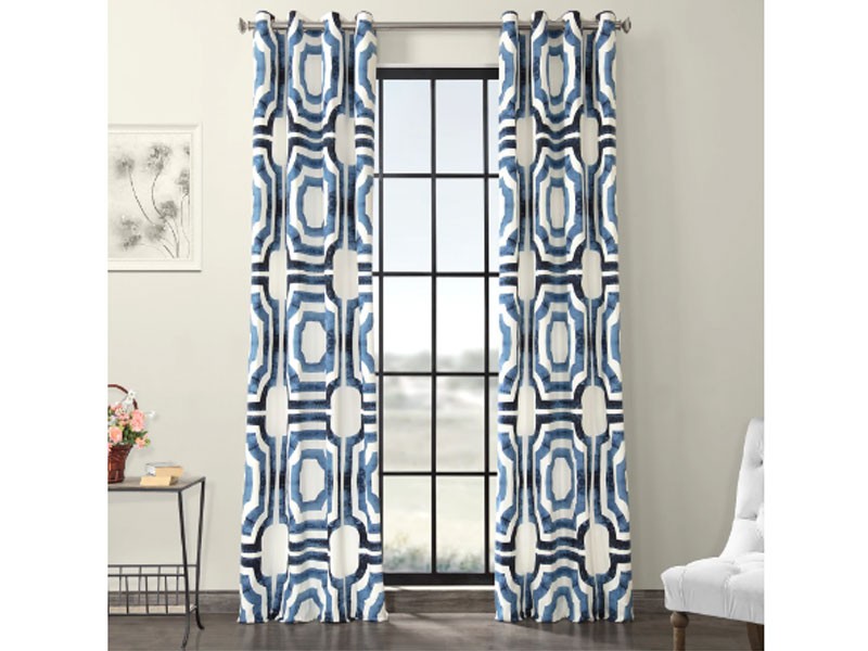 Mecca Blue Grommet Printed Cotton Curtain