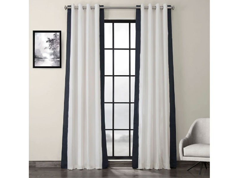 Fresh Popcorn and Polo Navy Grommet Vertical Colorblock Curtain