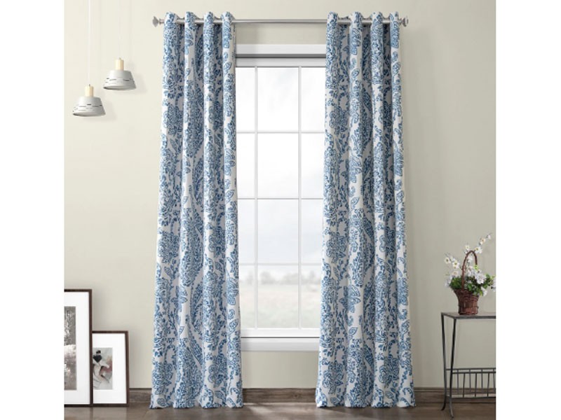 Tea Time China Blue Grommet Blackout Room Darkening Curtain