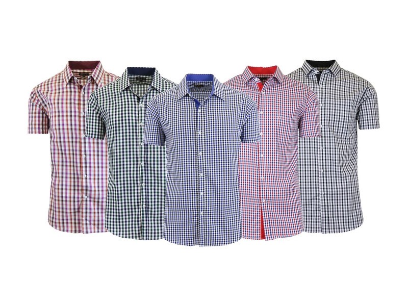 Men's Short Sleeve Gingham Dress Shirt