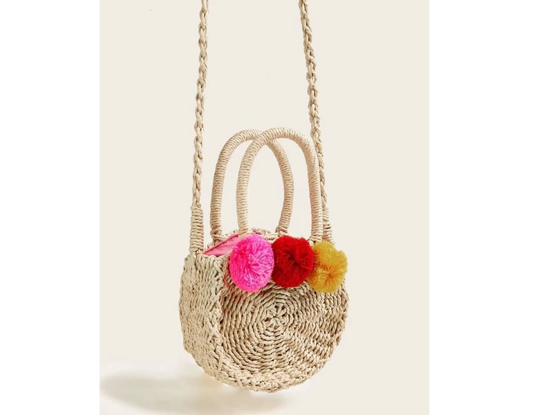 Women's Braided Pom pom Decor Satchel Bag