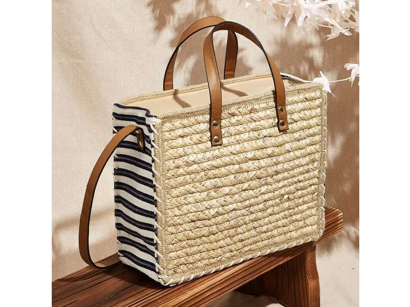 Striped Woven Satchel Bag For Women