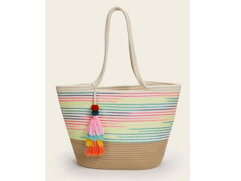 Women's Color Block Braided Tote Bag