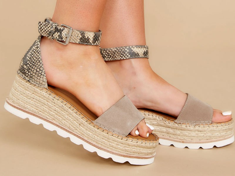 Larita Taupe Snakeskin Espadrille Wedge Sandals For Women
