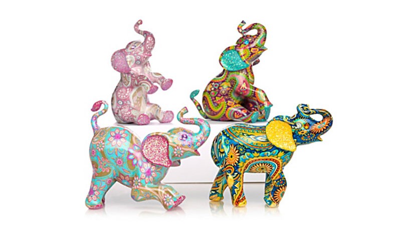 Paisley Patterned Elephant Collection With Faux Gem Eyes