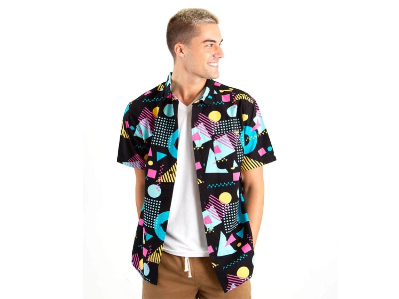 Super Massive 80’s Poplin BBQ Shirt for Men in Black Multi