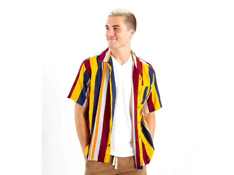 Super Massive Vertical Stripe Woven Shirt for Men in Burgundy