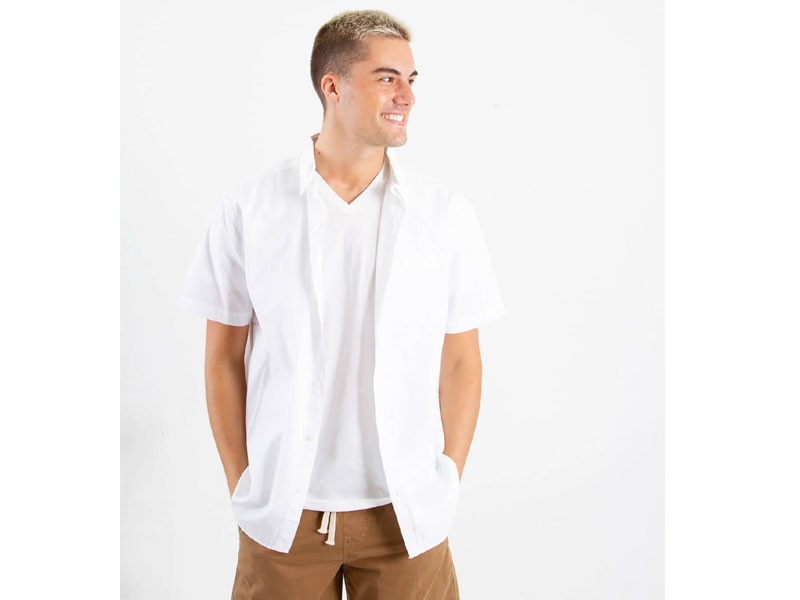 Super Massive Garment Dyed 1 Pocket Woven Shirt for Men in White