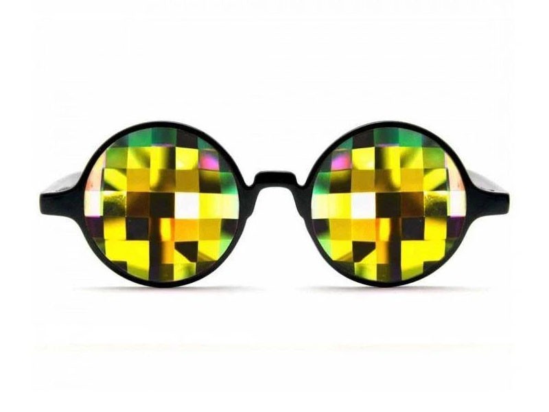 GloFX Black Kaleidoscope Rainbow Bug Eye Glasses For Men