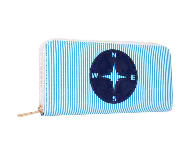 Blue Stripe Wallets with New Navy Compass Women's Purse