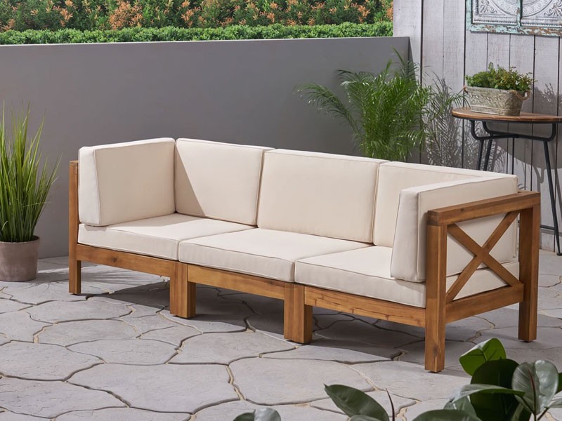 Brava Outdoor Modular Acacia Wood Sofa with Cushions