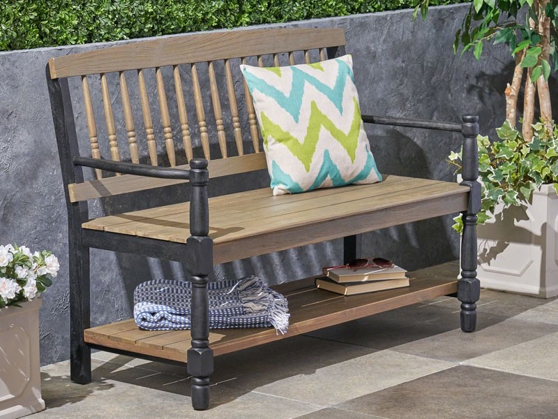 Daphne Outdoor Acacia Wood Bench with Shelf