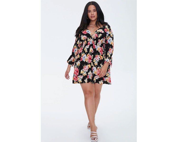 Plus Size Floral Print Mini Dress For Women