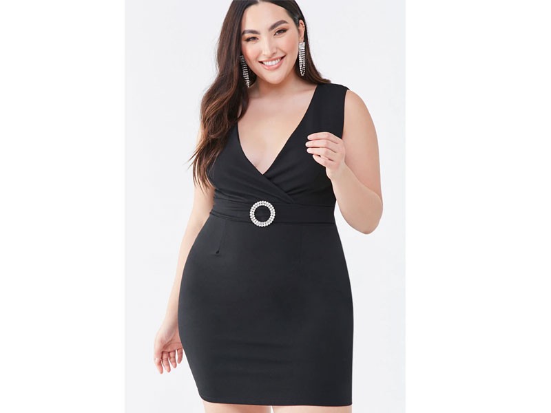 Plus Size Belted Bodycon Women's Mini Dress