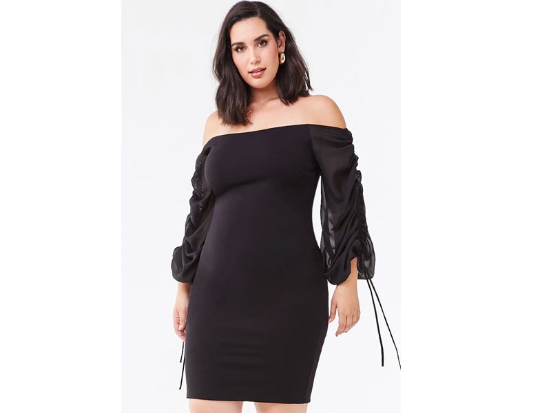 Plus Size Ruched-Sleeve Women's Mini Dress