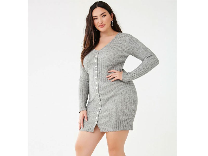 Plus Size Ribbed Sweater Dress For Women