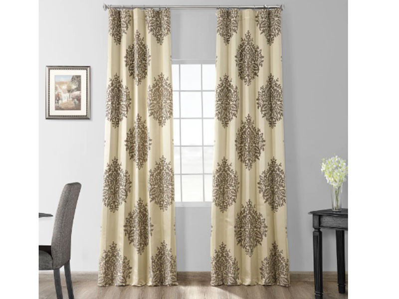 Ellaria Silver & Ivory Designer Damask Curtain