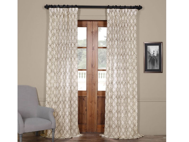 Saida Chocolate Embroidered Faux Linen Curtain