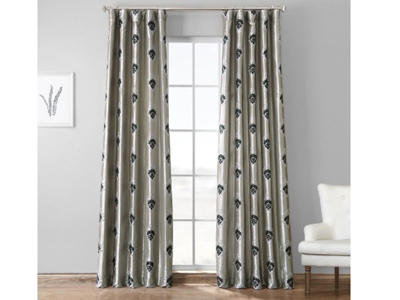 Elias Platinum Silver Designer Embroidered Curtain