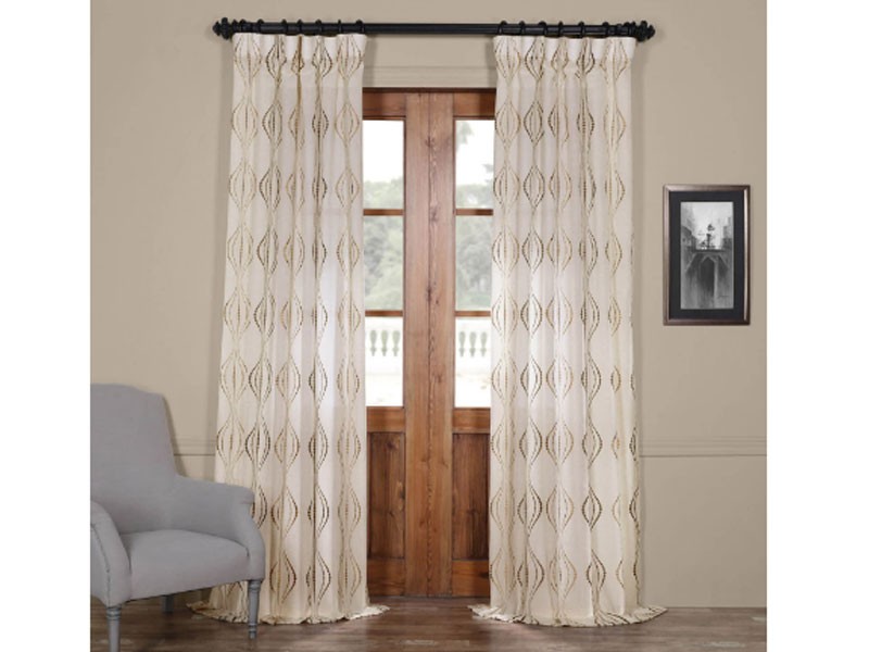 Suez Bronze Embroidered Faux Linen Sheer Curtain