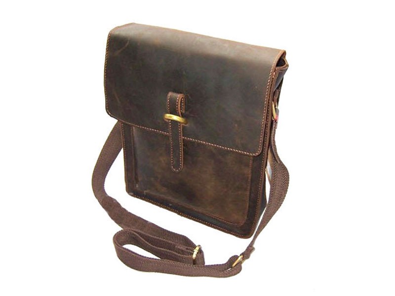 Men's Distressed Full Grain Leather Box-style Messenger Bag