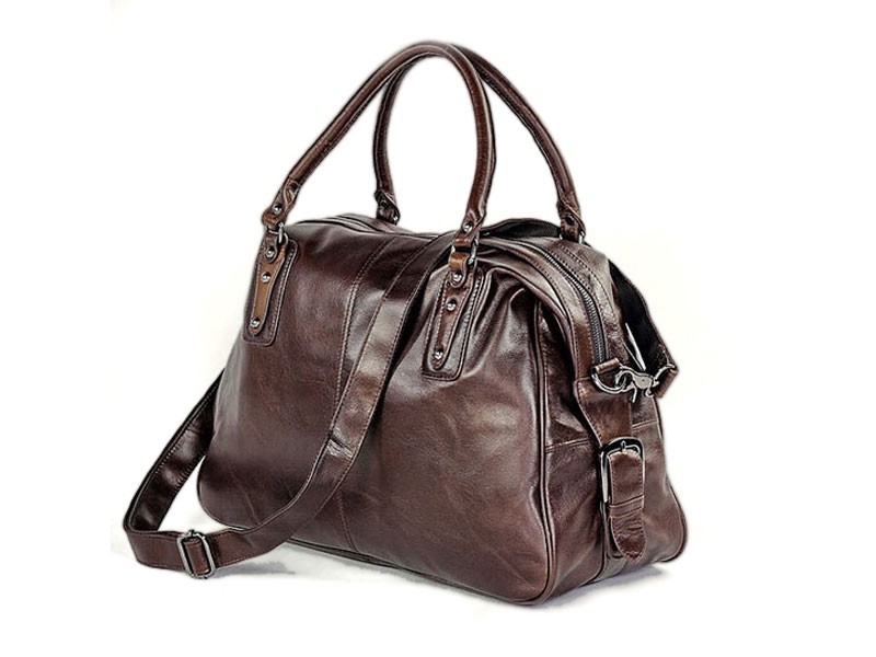 Soft Vintage Leather Overnight Duffel Bag Brown