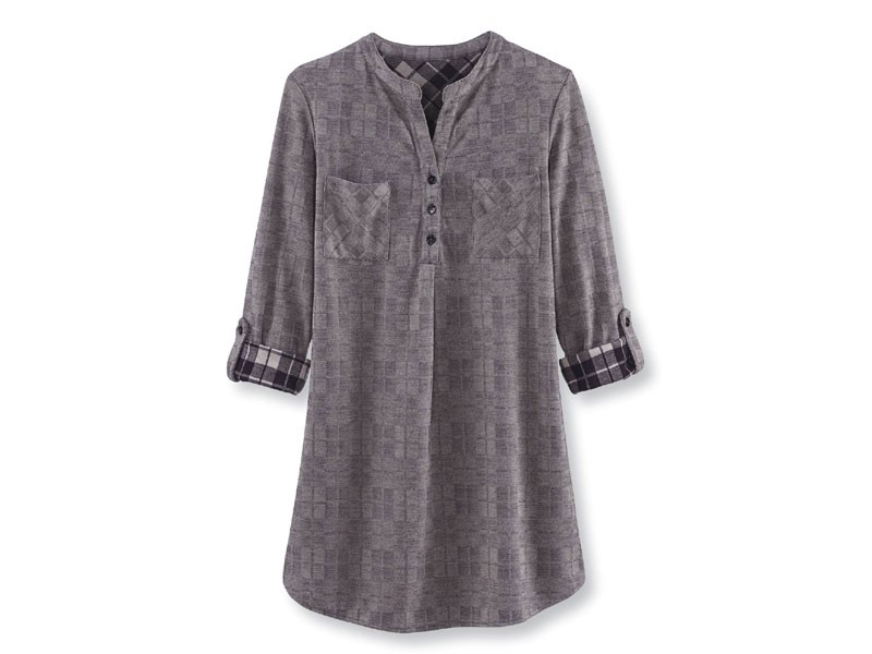 Shadow Plaid Print Tunic For Women