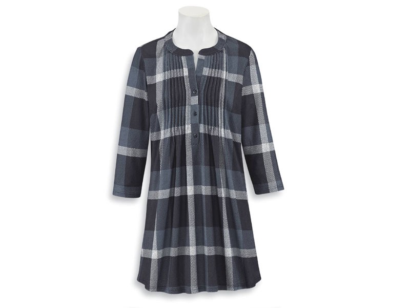 Ombre Plaid Pintuck Tunic For Women