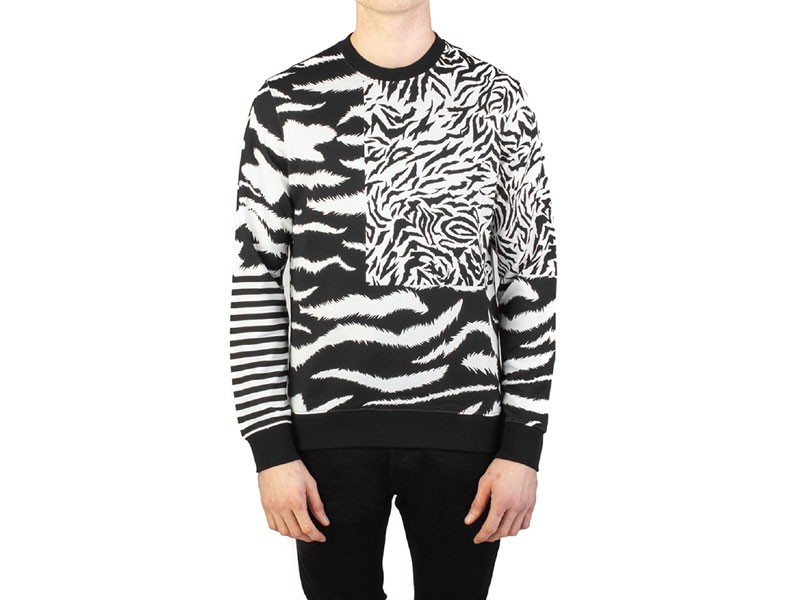Cotton Zebra Print Men's Sweatshirt White Black