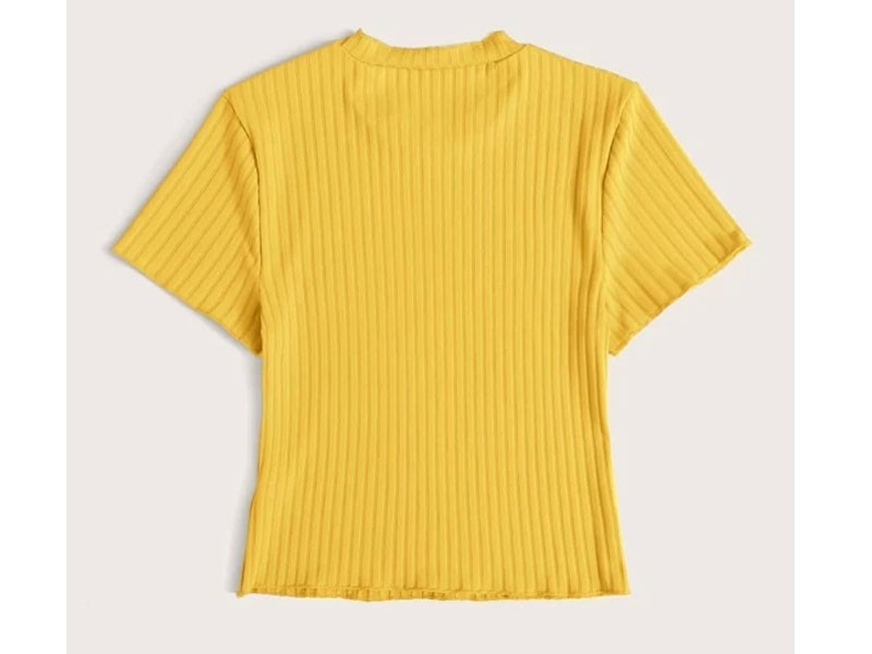 Rib-Knit Round Neck Tee For Women