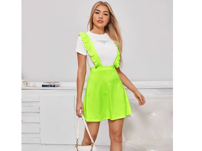 Neon Lime Ruffle Strap Overall Dress For Women