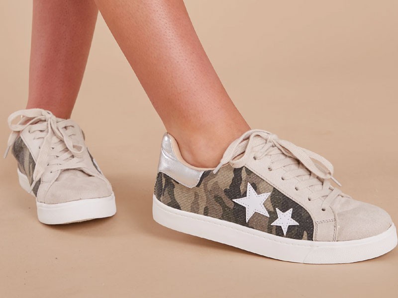 Women's Good Fortune Green Camo Print Sneakers