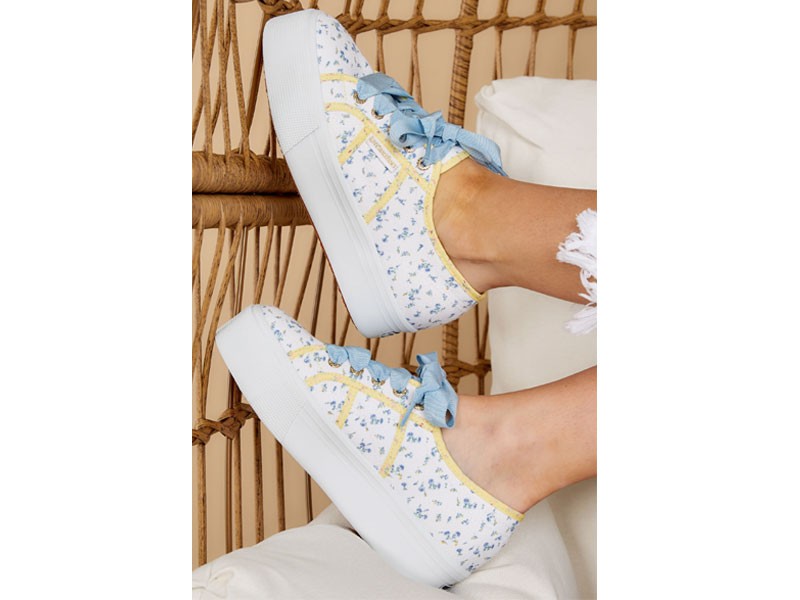 2790 Fan Cot Bindings White Floral Print Platform Sneakers