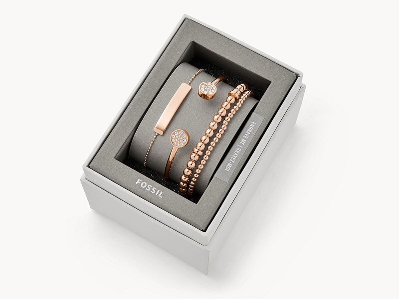 Rose Gold Tone Steel Women's Bracelet Gift Set
