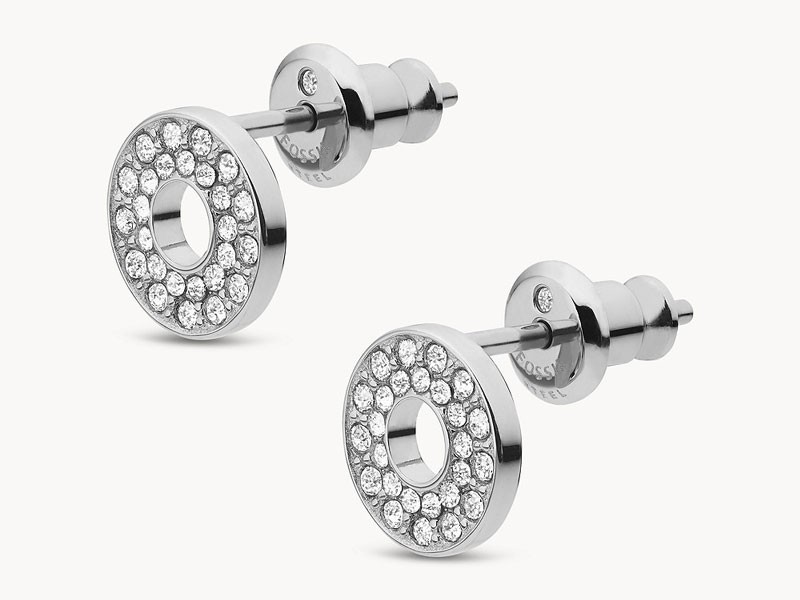 Silver Tone Steel and Glitz Studs Earring For Women