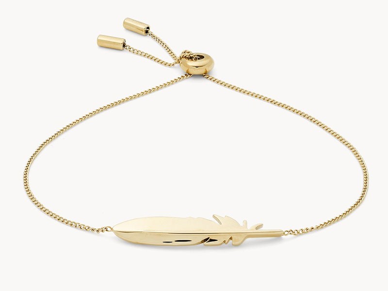  Feather Gold-Tone Stainless Steel Chain Bracelet For Women